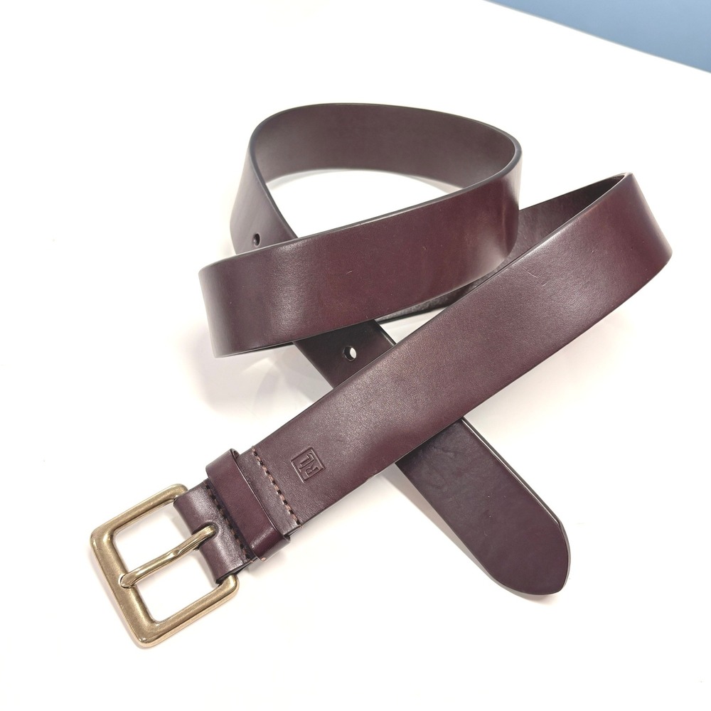 Lauren Ralph Lauren Women Dark Brown Leather Belt Size 42 Classic Brass Buckle